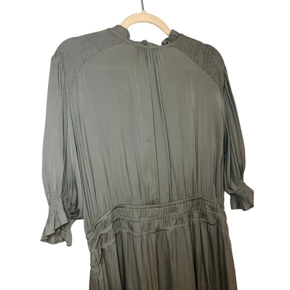 Womens Anthropologie Current Air Cape May Sage Green Ruffled Midi Dress Sz Large - Picture 6 of 8